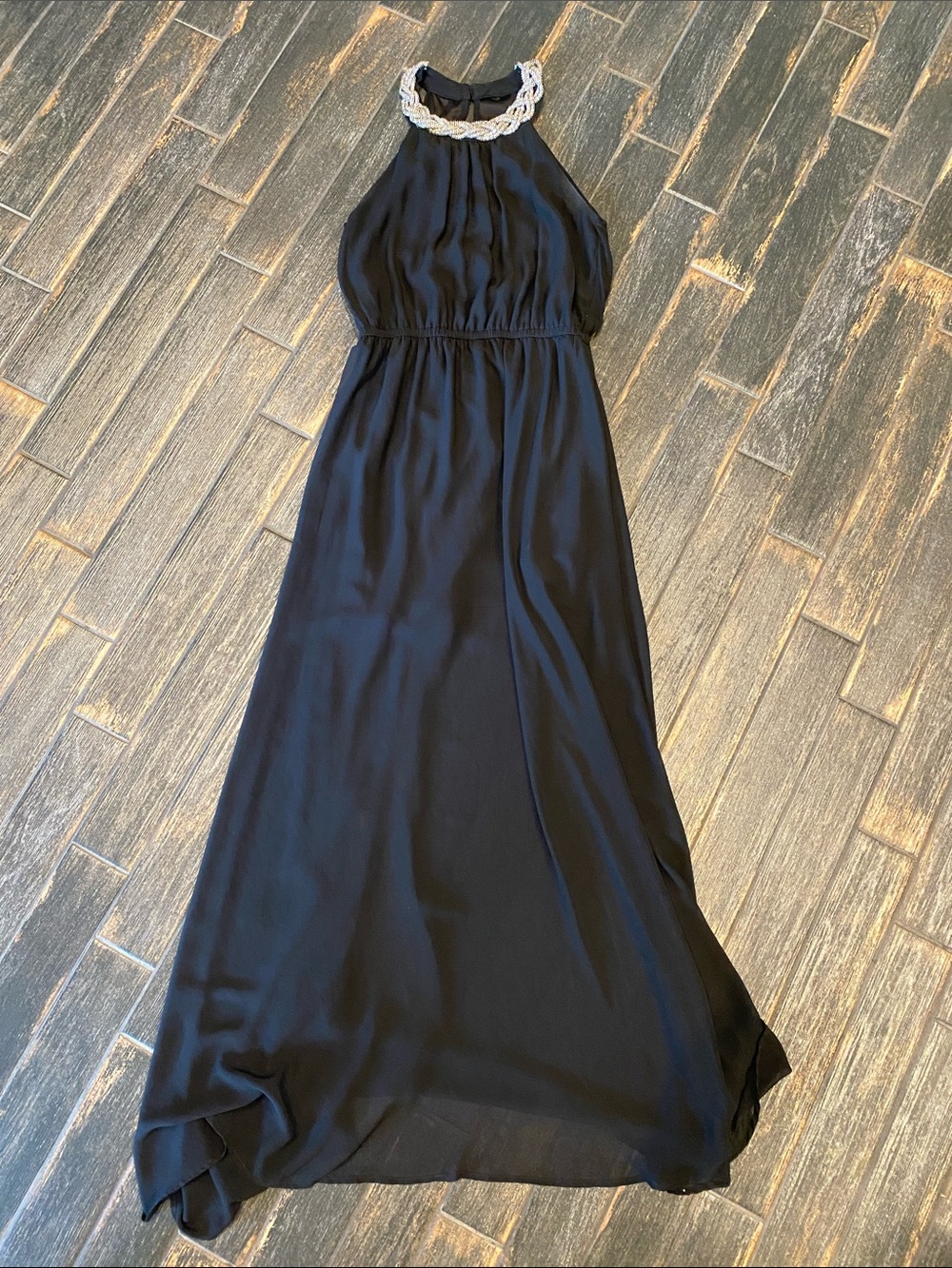 Wish Black Halter Maxi Dress with Braided Neck Detail